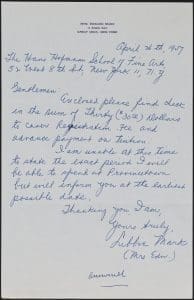 Fig. 11. Letter from Libbie Mark to Hans Hofmann, April 26, 1957