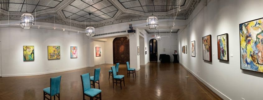 A panoramic view of the 2022 Libbie Mark exhibition at the National Arts Club in New York City. Photo courtesy of Jennifer Uhrhane. A panoramic view of the 2022 Libbie Mark exhibition at the National Arts Club in New York City